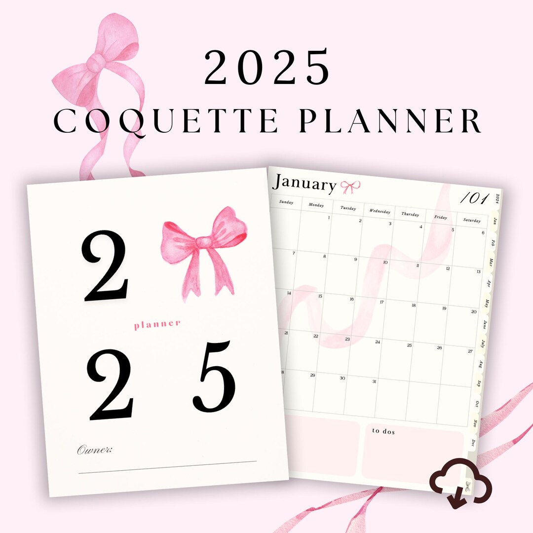 2025 Coquette Bow Digital Planner, Goodnotes iPad Planner With 2025