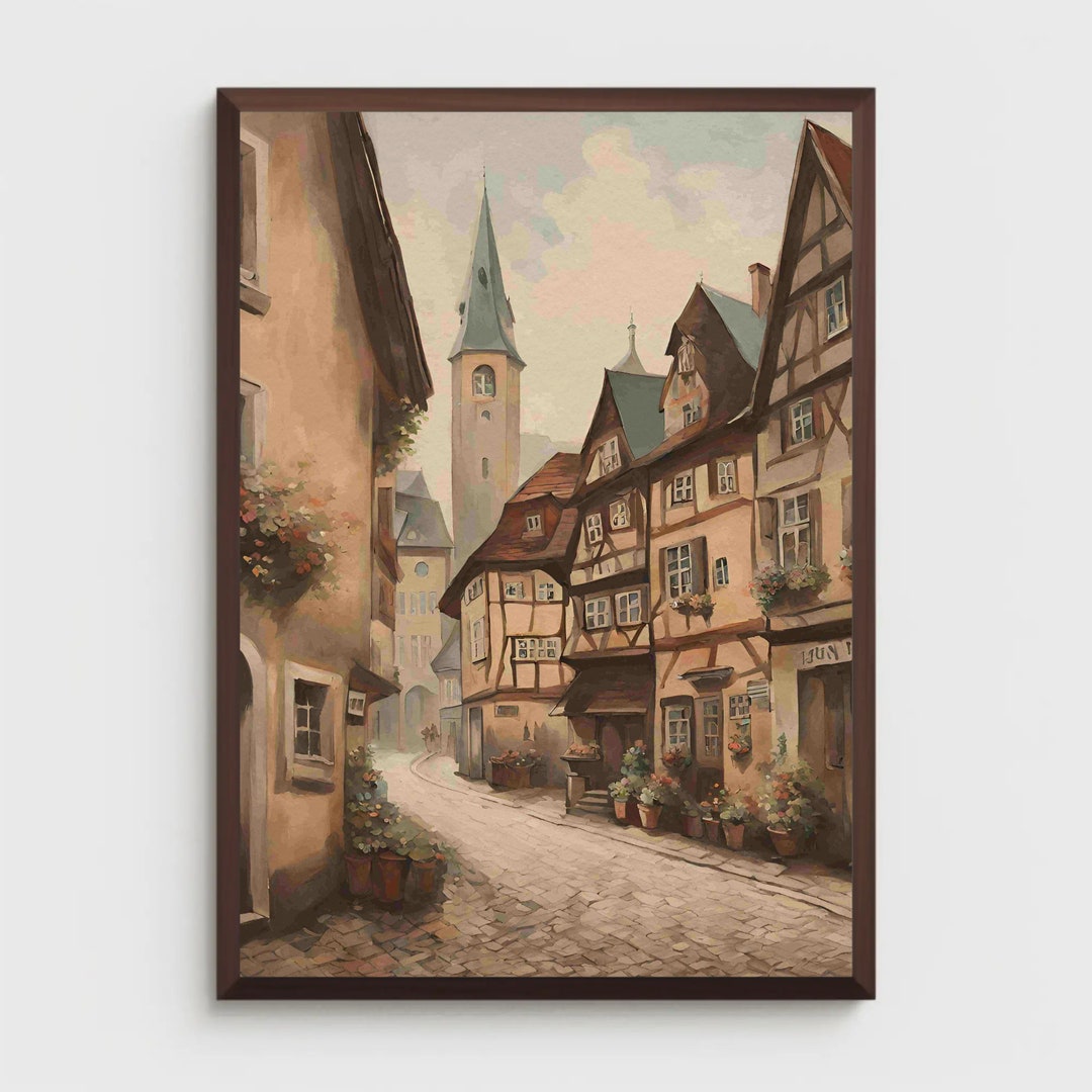 German Village Vintage Painting Landscape Artwork Digital Download ...