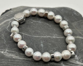 Freshwater Pearl Bracelet,  High Luster Top Quality, White Fireball Baroque Pearl, Metallic Reflection, Mother's Day