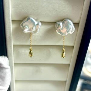 Cloud Biwa Pearl Earrings: 925 Silver Baroque Style