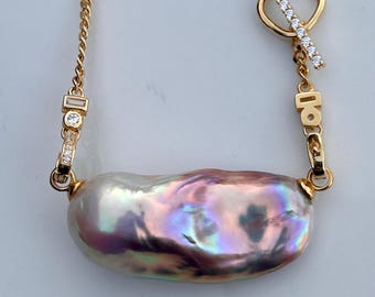 Fireball Baroque Pearl Pendant Necklace: 925 Silver, Rainbow Luster