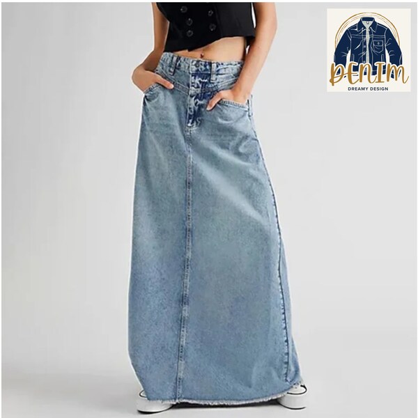 Women's Denim Midi Skirt | A-Line Loose High-Waisted | Stylish Streetwear