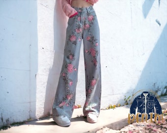 Women's Floral Trousers | Fashionable Loose Jean | Denim Pants