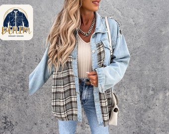 Loose Denim Jacket | Plaid Fashion | Long Sleeve Jean Outwear