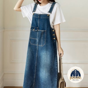 Robe salopette en jean | Robe porte-jarretelles Jean | Pull mi-long pour femme