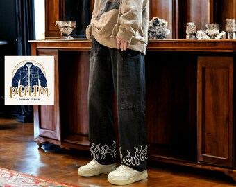 Men's Denim Trousers | Fashionable Streetwear Bottoms | Loose Printed Jeans