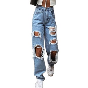 Women's Ripped Jeans Streetwear Hip Hop High Waist Pants zdjęcie 4