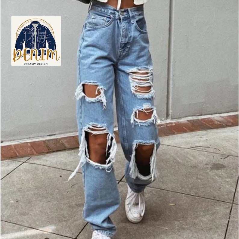 Women's Ripped Jeans Streetwear Hip Hop High Waist Pants zdjęcie 1