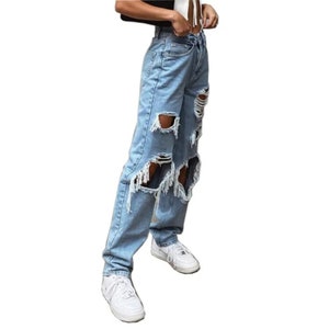 Women's Ripped Jeans Streetwear Hip Hop High Waist Pants zdjęcie 2