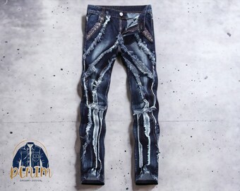 Men's Denim Jeans | Fitted Long Pants | Fashionable Outwear Trouser Clothing