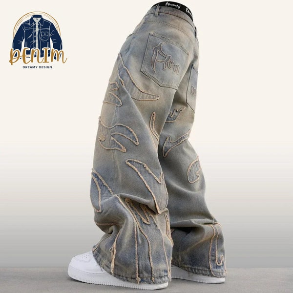 High Waisted Denim Trouser Pants | Wide Leg Baggy Jeans | Stylish Streetwear