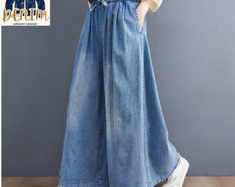 Women's Denim Trouser Pants | Loose Waist Wide Legs | Stylish Clothing