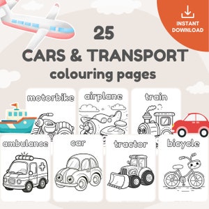 Travel Coloring Book: 25 Transport Coloring Pages (Digital Download)