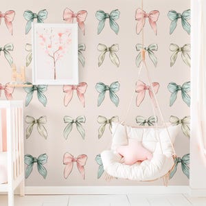 Pink Bow Nursery Wallpaper: Removable Pastel Wall Decal