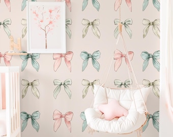 Pink Bow Nursery Wallpaper: Removable Pastel Wall Decal
