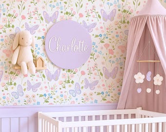 Pastel Butterfly Wallpaper: Soft Botanical Flower Nursery Decor