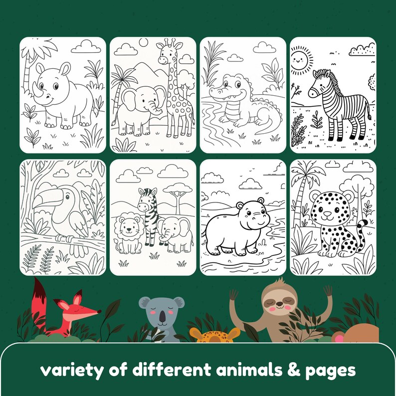 Livre de coloriage Animaux de la jungle : Safari aventure, activité pour enfants (PDF imprimable A4) image 3