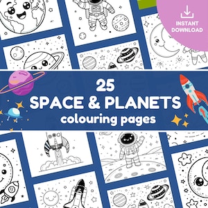 Space Coloring Book: Planets, Stars, Astronauts (Digital Download)