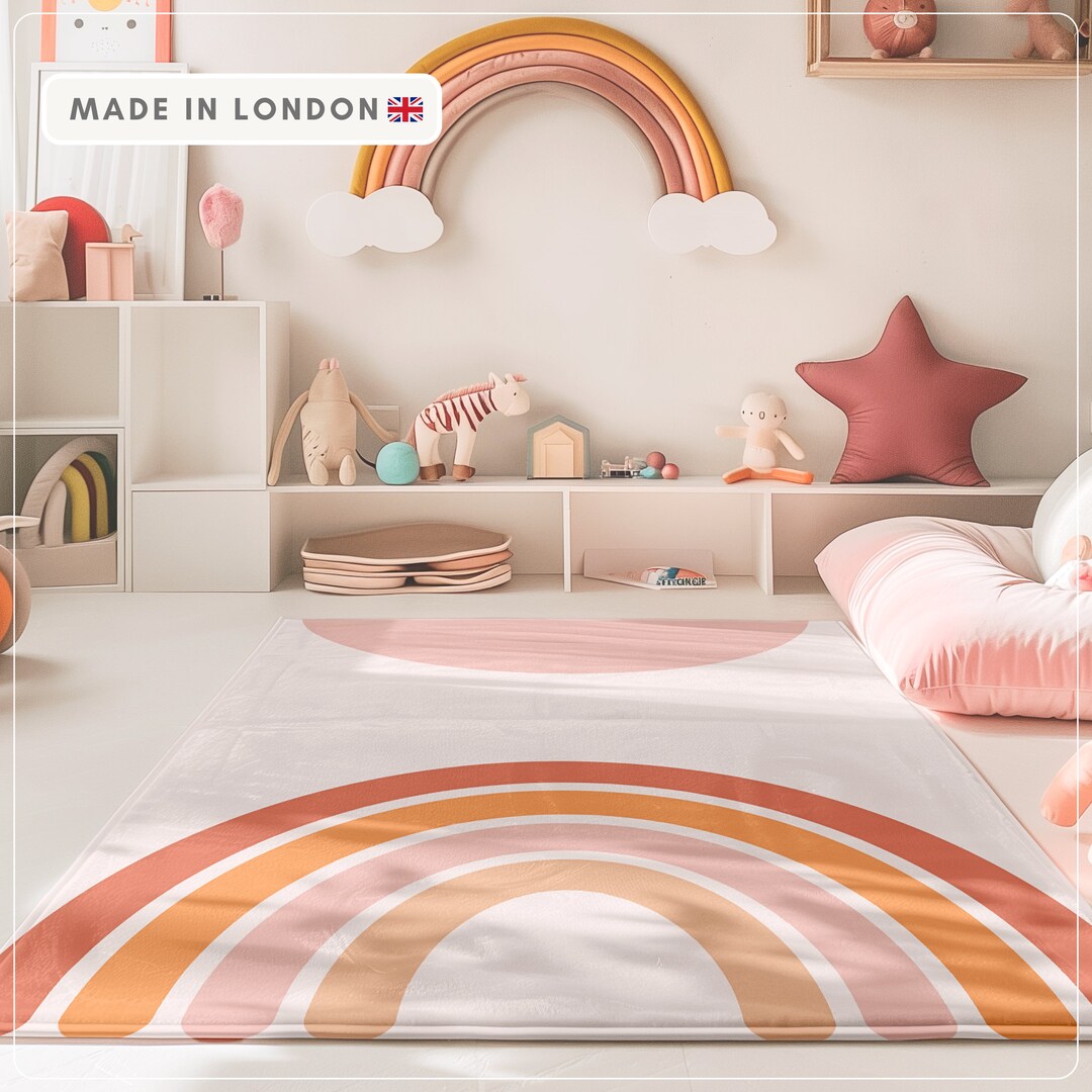 Boho Rainbow Rug Pastel Area Rug Girl Bedroom Pink Rug Geometric Shape ...