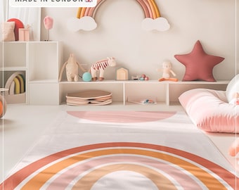 Boho rainbow rug pastel area rug girl bedroom pink rug geometric shape floor mat colorful toddler carpet handmade rug cream boho nursery rug