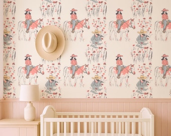 Pink Western Cowgirl Wallpaper: Wild West Girls Nursery Decor, Peel and Stick
