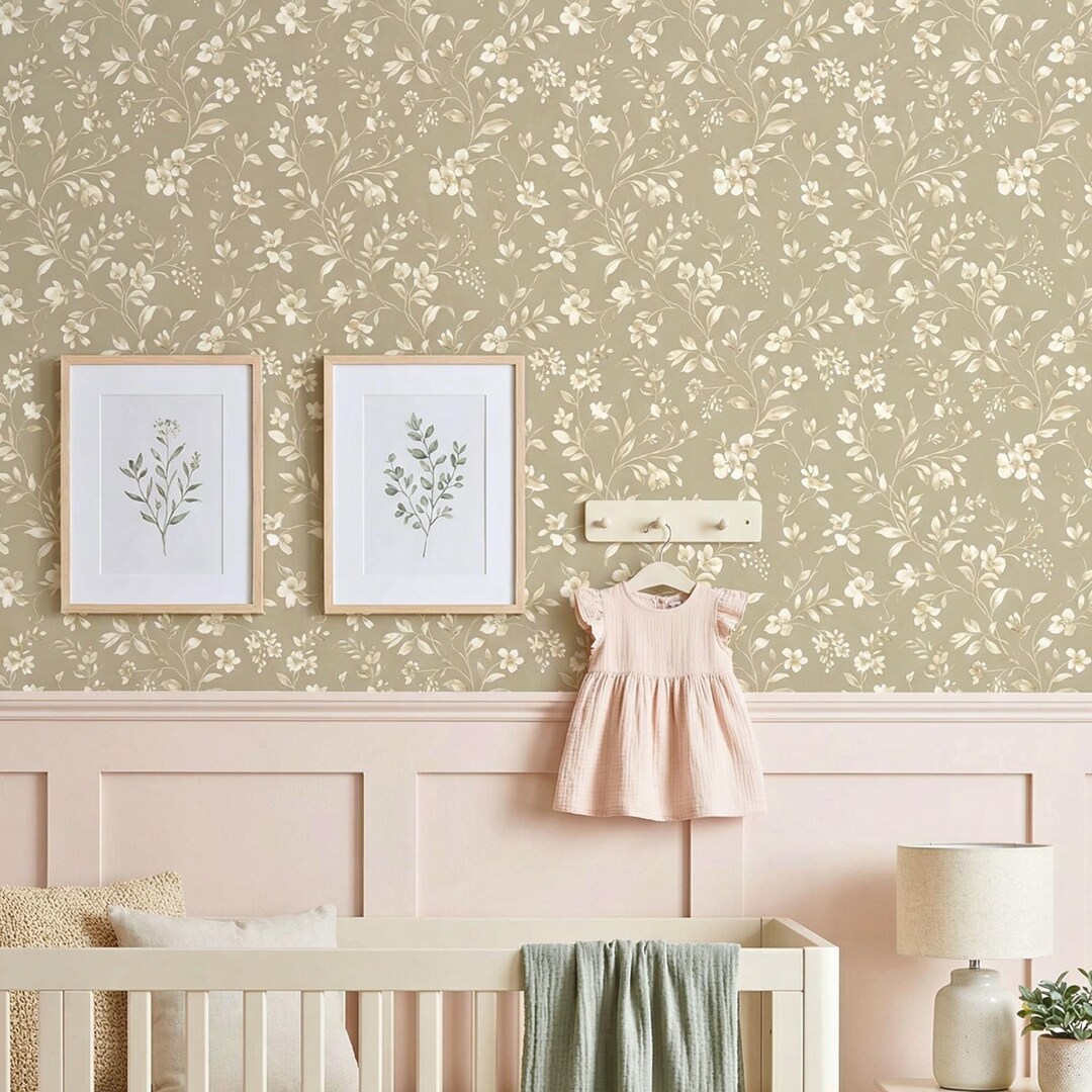 Floral Botanical Nursery Wallpaper: Soft Flower Kids Bedroom Wallpaper ...