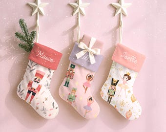 Nutcrackercore Pink Velvet Christmas Stocking: Girls Pastel Preppy Xmas Decor