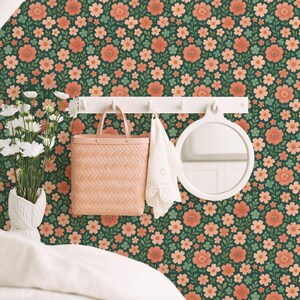 Vintage Floral Wallpaper Dark Emerald Green Peel and Stick Wallpaper Boho Cottagecore Living Room Wall Decor Moody Bedroom Flower Wallpaper