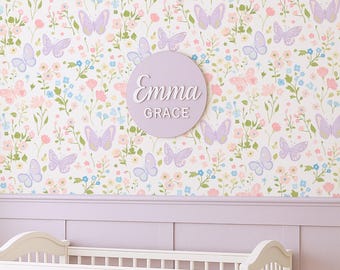 Butterfly Wallpaper Mural: Pastel Floral Cottagecore Nursery Decor