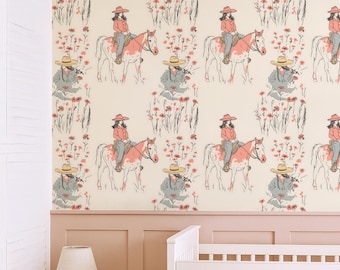 Retro Cowgirl Nursery Wallpaper: Pink Western Horse Wall Decor For Girls Room