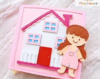 Pink busy book girls doll house quiet book felt activity book toddler sensory toy kids montessori busy book dolls house interactive book