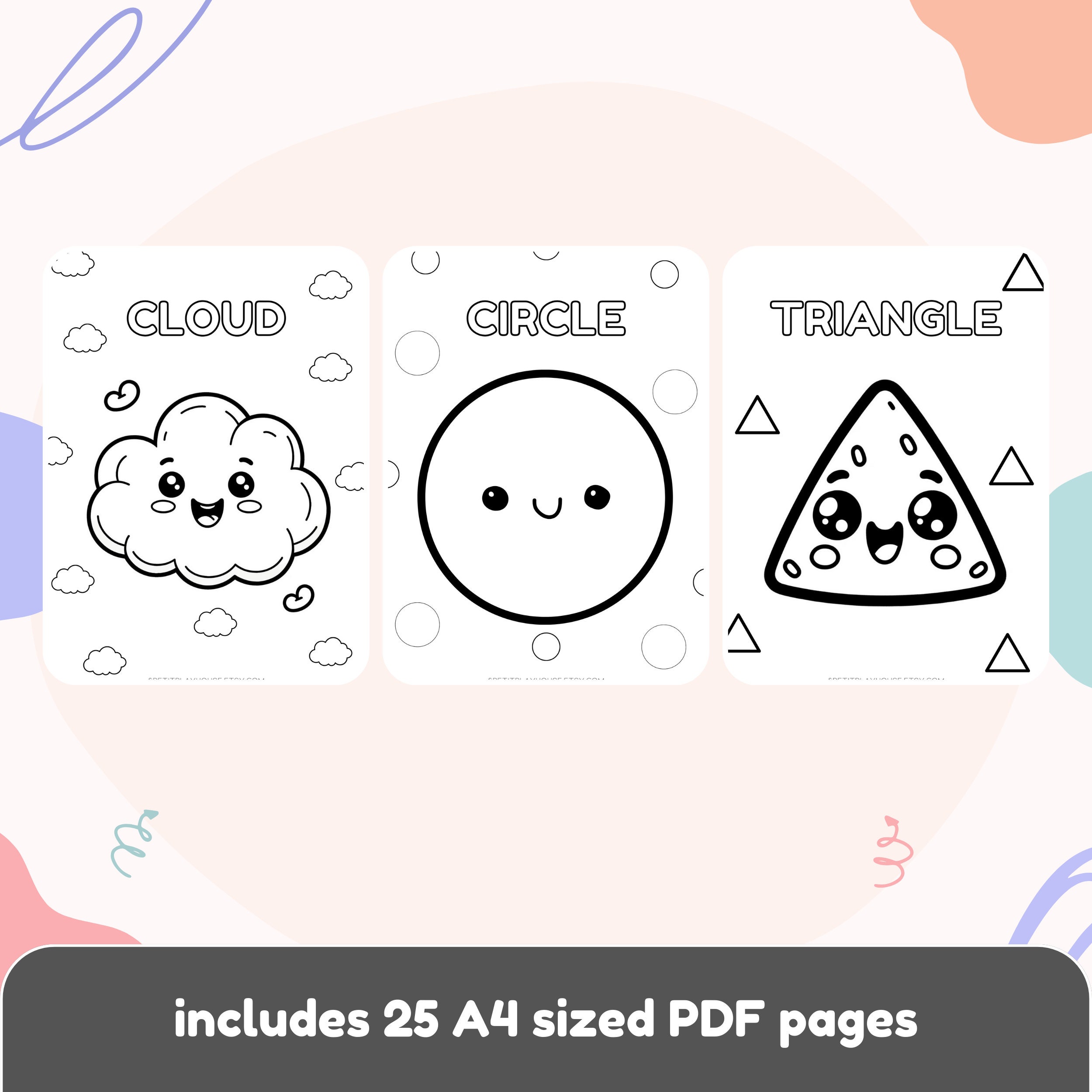 Shape Learning Coloring Book Kids Printable Activity Page Toddler Preschool Educational ...