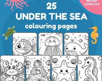 Målarbok med havsdjur: Aktivitetssidor under havet (PDF-nedladdning A4-storlek)