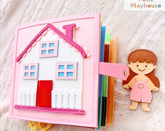 Dolls house quiet book girls busy book pink felt book toddler activity book kids sensory toy montessori baby book preschool busy book cloth