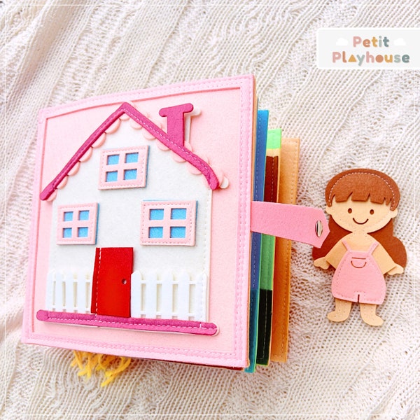 Dolls house quiet book girls busy book pink felt book toddler activity book kids sensory toy montessori baby book preschool busy book cloth