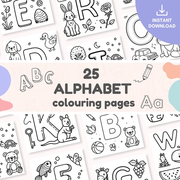 ABC Coloring book printable alphabet coloring pages kids preschool homeschool activity printable a-z coloring sheet toddler learning cards