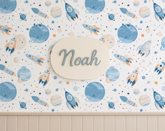 Space Wallpaper for Kids Nursery: Rocket & Planets Galaxy Mural