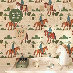 Rustic cowboy nursery decor desert playroom wallpaper southwest wall mural colorful wall covering funky wild west wallpaper country decor