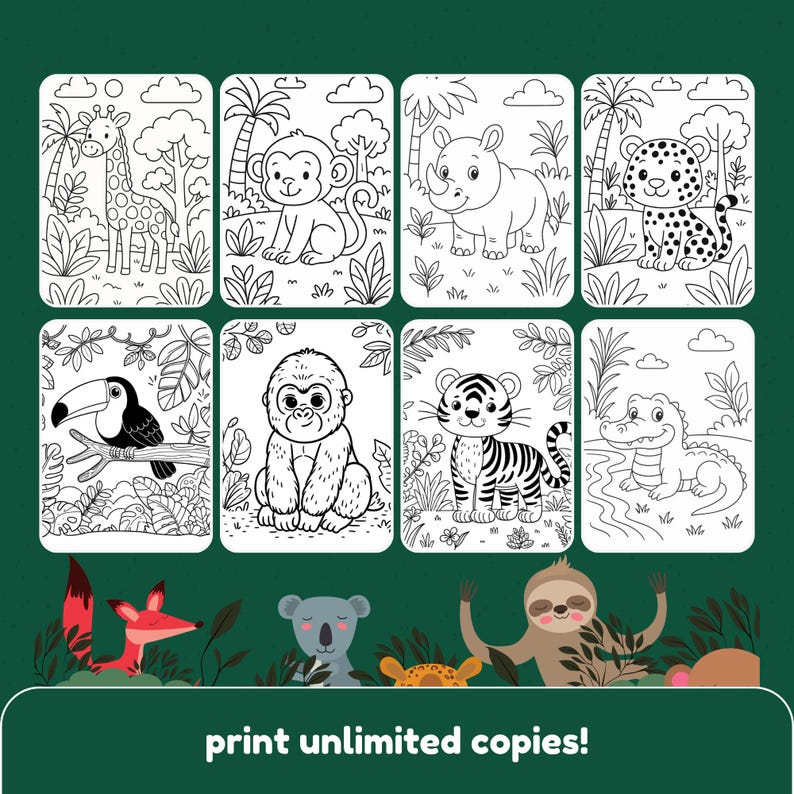 Livre de coloriage Animaux de la jungle : Safari aventure, activité pour enfants (PDF imprimable A4) image 6