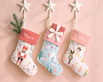 Personalized Baby Girl Christmas Stocking: Pink Reindeer Velvet