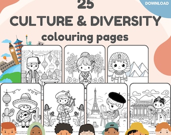 Culture Diversity Coloring Book: 25 Printable Activity Pages (Digital Download)