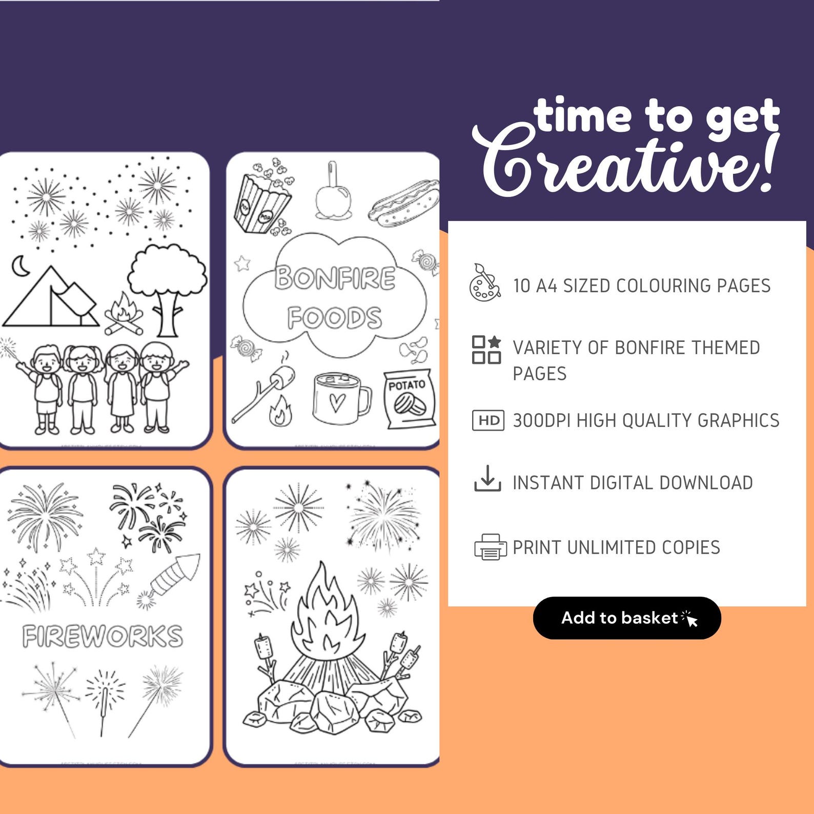 Bonfire Night Coloring Pages: Kids Printable Activity (PDF) - Etsy