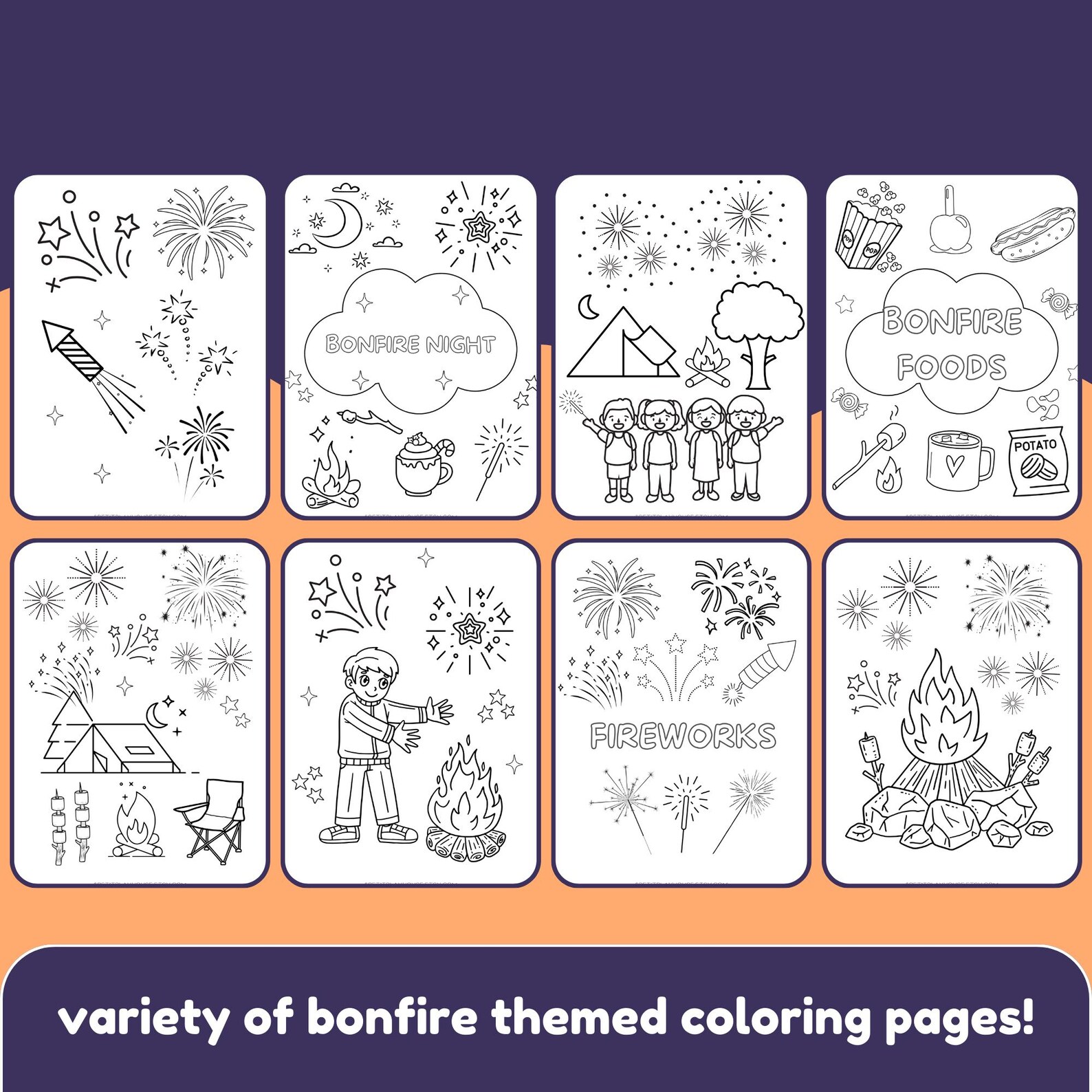 Bonfire Night Coloring Pages: Kids Printable Activity (PDF) - Etsy