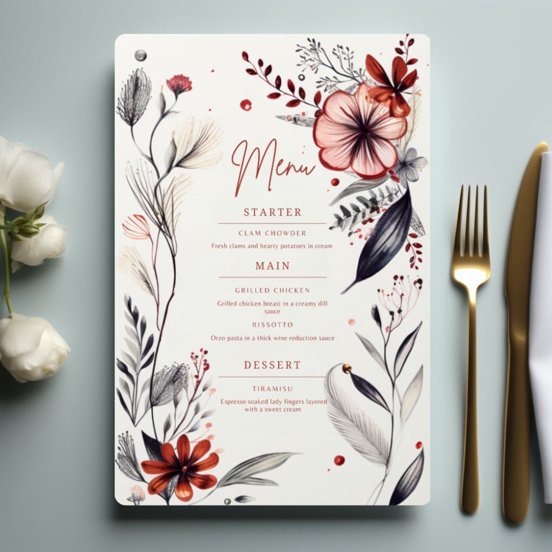 Flower Design For Menu Floral Menu Template - Etsy