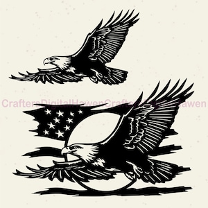 Eagle svg, Eagle with flag vector, printable art, file for cuting, dxf for plasma, cut file for lasar, American flag metal panel, Eagle dxf
