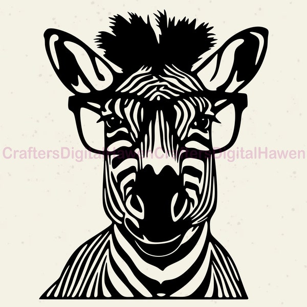 Zebra svg, Fanny animals vector, Zebra in glasses, dxf for plasma, cut file for laser, Zebra clipart, Printable Art, file for cuting