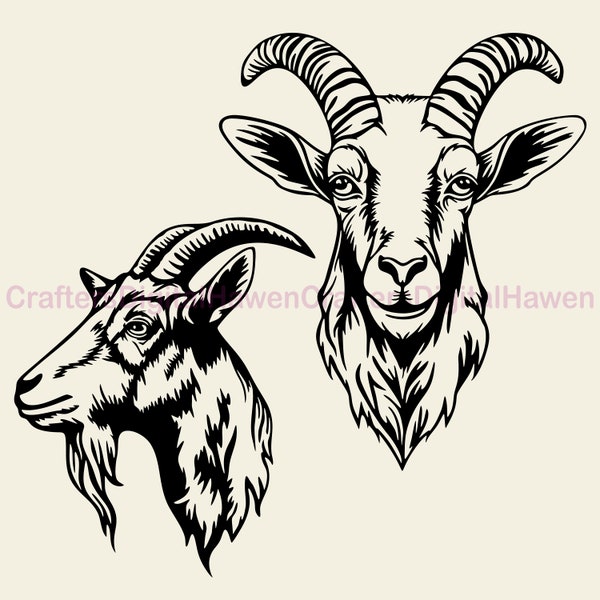 Goat head svg, Goat clipart, Goat file for cutting, dxf for laser, goat cut file for plasma, Printable Art, papercut template,t-shirt design