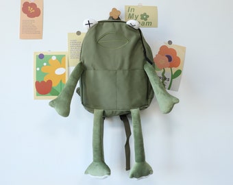 Frog Backpack, Cartoon Bag, Student Leisure Backpack, Cute Long Legs Frog Bag, Multi-pocket Large Capacity Bag,School Bag