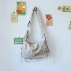 Washed Canvas Bag, Raw Edge Distressed Shoulder Bag, Student Backpack, Simple Cloth Bag Crossbody Bag, Drawstring Large Capacity Canvas Bag