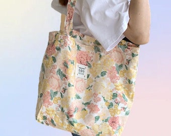 Reversible Tote Bag ,Large Capacity Tooling Canvas Bag, Canvas Bag Summer,Multiple Pockets Messenger Bags,Daily Bags,Floral Tote Bag